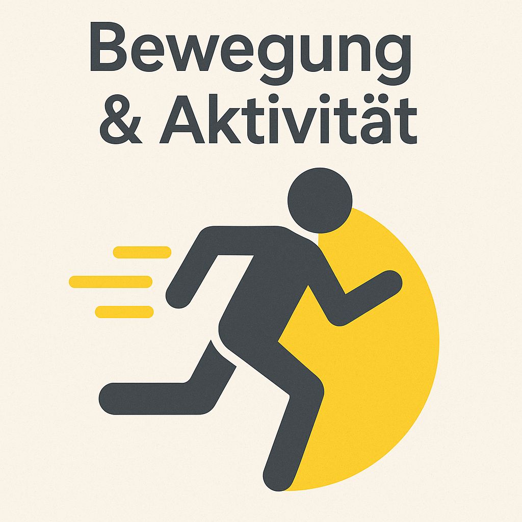Piktogramm einer laufenden Person vor gelbem Kreis mit Bewegungslinien
